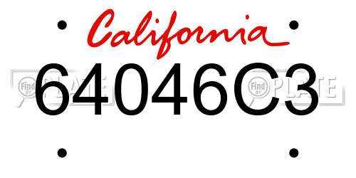 64046C3 California License Plate