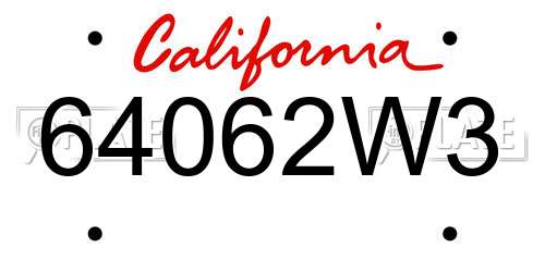 64062W3 California License Plate