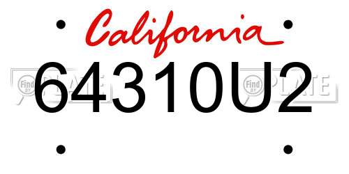 64310U2 California License Plate