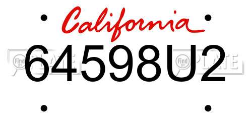 64598U2 California License Plate
