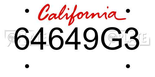 64649G3 California License Plate