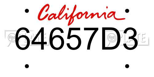 64657D3 California License Plate