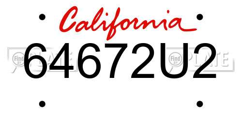 64672U2 California License Plate