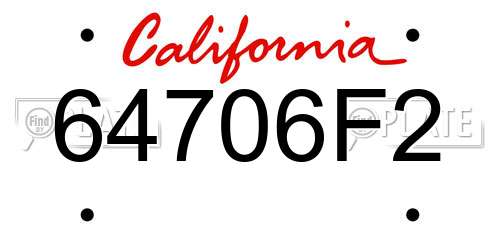 64706F2 California License Plate