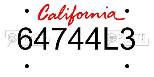 64744L3 California License Plate