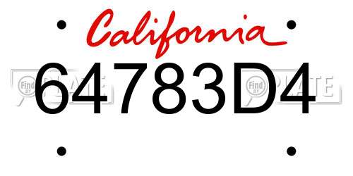 64783D4 California License Plate