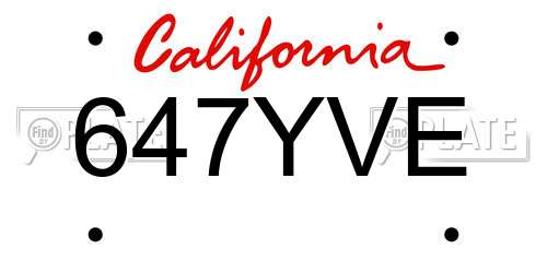 647YVE California License Plate