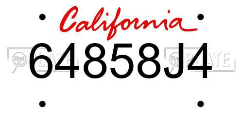 64858J4 California License Plate