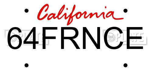 64FRNCE California License Plate