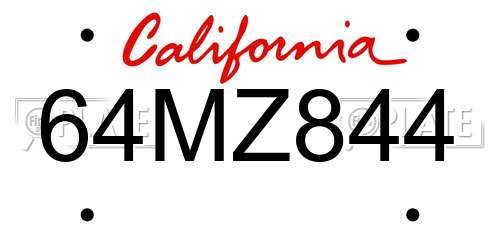64MZ844 California License Plate