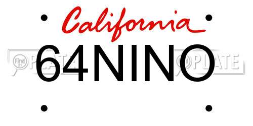 64NINO California License Plate