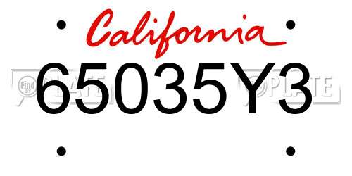 65035Y3 California License Plate
