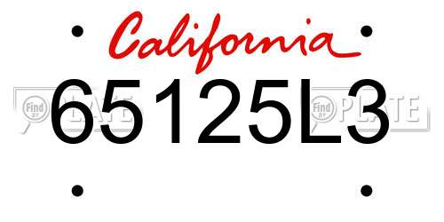 65125L3 California License Plate