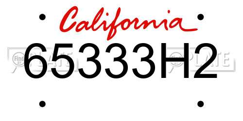 65333H2 California License Plate