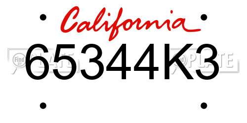 65344K3 California License Plate