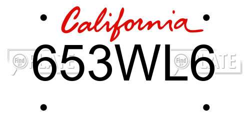 653WL6 California License Plate