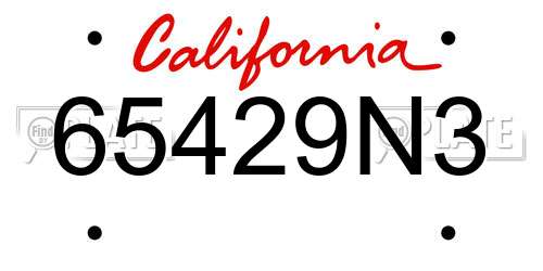 65429N3 California License Plate