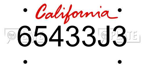 65433J3 California License Plate