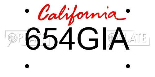654GIA California License Plate