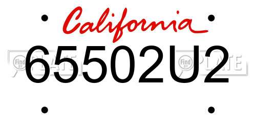 65502U2 California License Plate