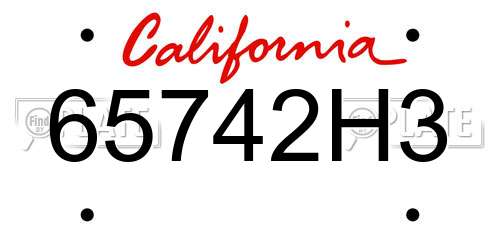 65742H3 California License Plate
