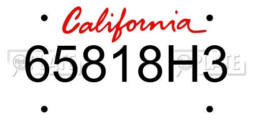65818H3 California License Plate
