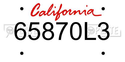 65870L3 California License Plate