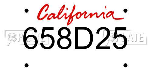 658D25 California License Plate