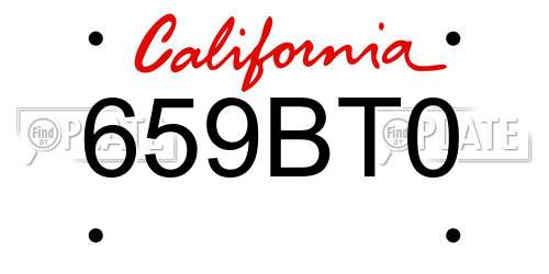 659BT0 California License Plate