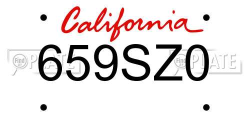 659SZ0 California License Plate