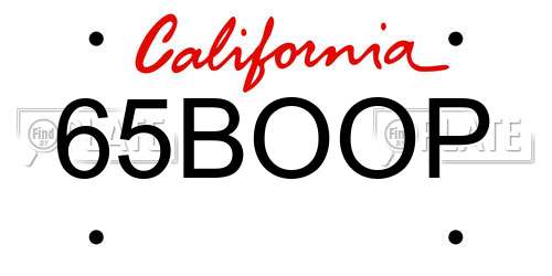 65BOOP California License Plate