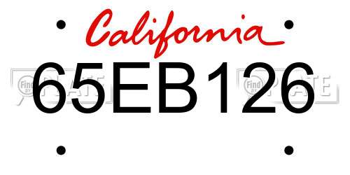 65EB126 California License Plate