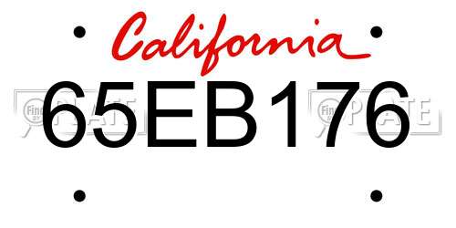 65EB176 California License Plate