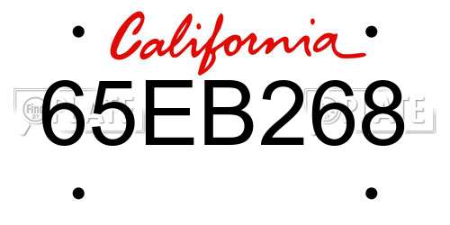 65EB268 California License Plate