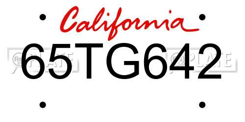 65TG642 California License Plate