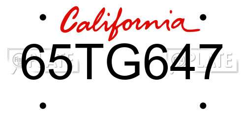 65TG647 California License Plate