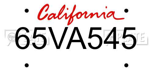 65VA545 California License Plate