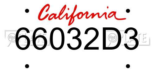 66032D3 California License Plate