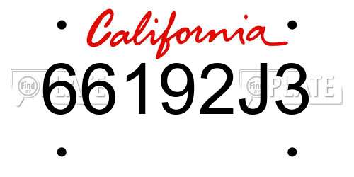 66192J3 California License Plate