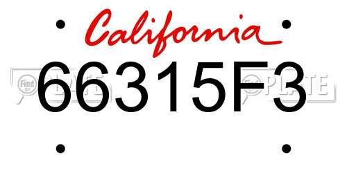 66315F3 California License Plate