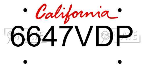 6647VDP California License Plate
