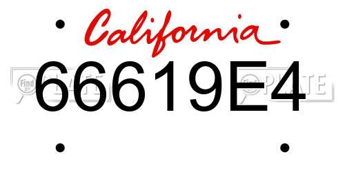 66619E4 California License Plate