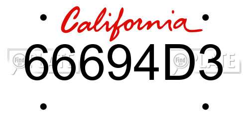 66694D3 California License Plate