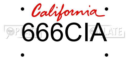 666CIA California License Plate
