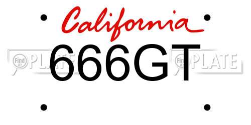 666GT California License Plate