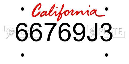 66769J3 California License Plate