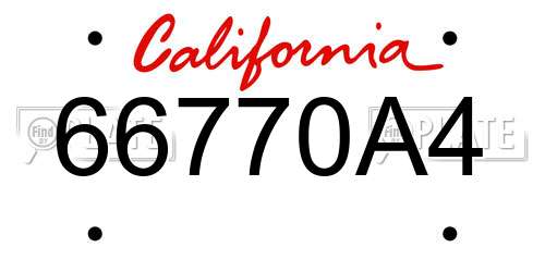 66770A4 California License Plate