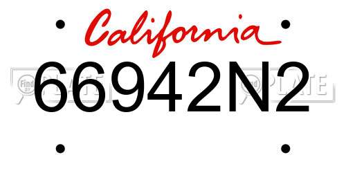 66942N2 California License Plate