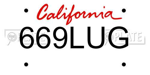 669LUG California License Plate