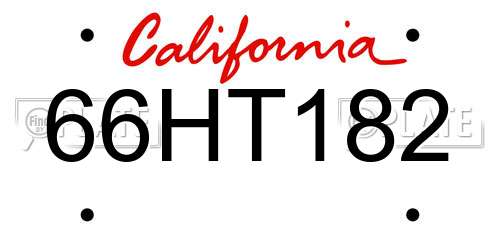 66HT182 California License Plate